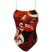 Turbo Maori Skin Tattoo Thin Strap Swimsuit Rood,Zwart 7-8 Years Meisje