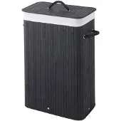 Sealskin Bamboo – Bamboe Wasmand met Deksel - Wasbare katoenen waszak - Handvatten - 56 Liter – afmetingen 60 x 40 x 23,5 cm - Zwart
