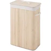 Sealskin Bamboo – Bamboe Wasmand met Deksel - Wasbare katoenen waszak - Handvatten - 56 Liter – afmetingen 60 x 40 x 23,5 cm - Natuurlijk Bruin