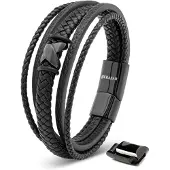 SERASAR Lederen Herenpolsbandje [Flake] - Zwart 17cm - Geweldig-Idee