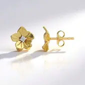 Cavill - Elegante Oorbellen 925 Sterling Zilver met 0,053 ct Chocolade Diamant I2 - Ronde Briljant Slijpsel - Gouden Plating - Luxe Bloemvorm