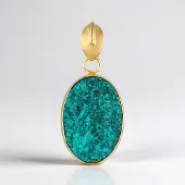 Cavill - Zilveren Hanger - 10,4 Karaat Ovale Dioptaas uit Kazachstan - 925 Sterling Zilver Verguld - Bezel Zetting - Uniek Turkoois Sieraad