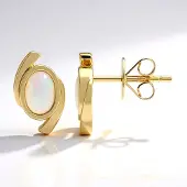 Cavill - 375 Geelgouden Oorbellen - Coober Pedy Opaal 0,48 ct - Ovale Cabochon - Elegante Australische Opaal Sieraden Dames