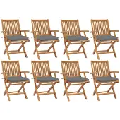 vidaXL Tuinstoelen 8 st inklapbaar met kussens massief teakhout