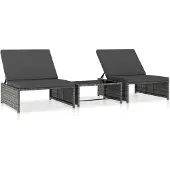 vidaXL Tuinstoelen 2 st verstelbaar met tafel poly rattan grijs