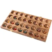 Engelhart Mancala Walnoot Dubbel – Houten Strategiespel – Luxe Kalaha Bordspel – Klassiek Denkspel – 2 Spelers – Inclusief Edelstenen –