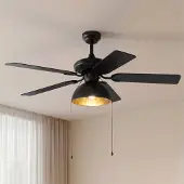 LUCANDE plafondventilator met verlichting Shamoian, stil, Ø 130 cm Shamoian, zwart, Woon-/ Eetkamer, metaal, Vintage