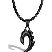 SERASAR Leren Herenketting [Flame] - Zwart 50cm - Gevlochten Halsband