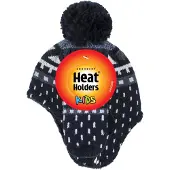 Heat Holder Jongens Nepbont Pom Pom Muts & Wanten - Zwart