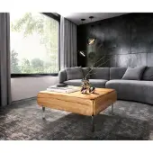 DELIFE Salontafel Shavani 90x90 cm acacia natuur 2 deuren L-poot RVS zilver