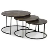 Bommel Wonen Salontafel set van 3 Shima - rond 75/60/50 cm - metaal Vintage Goud