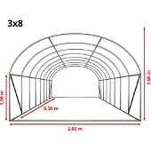 TOOLPORT Tunnelkas 3x8 m, PE-folie, wit