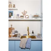 Zusss Keukenset Ruit Hello Sunshine 100% Katoen Grijsblauw / Zand