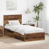 vidaXL Bedframe met lade met opslag Oudhout 100 x 200 cm Bewerkt hout