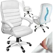 TecTake Design Bureaustoel - Ergonomische Draaistoel - In Hoogte Verstelbare Directiestoel met Armleuningen en Kantelfunctie - Zachte Bekleding in Golfdesign - Wit