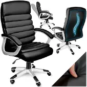 TecTake Design Bureaustoel - Ergonomische Draaistoel - In Hoogte Verstelbare Directiestoel met Armleuningen en Kantelfunctie - Zachte Bekleding in Golfdesign - Zwart