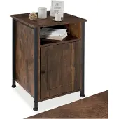 TecTake Bijzettafel met kast en opbergvak - Nachtkastje in industrieel design - Voor woonkamer, slaapkamer, kantoor, hal - Zwart metalen frame - Afmeting (LxBxH) 40 x 42 x 60,5 cm - Donkerbruin