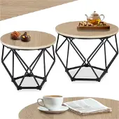 TecTake salontafel set van 2, ruitvormige bijzettafel, industrieel design, voor woonkamer, slaapkamer, kantoor, houten tafelblad, zwart metalen frame (industrieel lichtbruin )