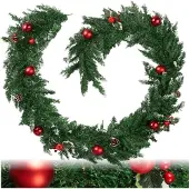 TecTake Kerstslingers met Ballen, Bessen en Denneappels - Guirlande - Kerstversiering voor Binnen en Buiten - Gedetailleerde en Levensechte Kerstslinger - Ophanglus - 270 cm - Groen