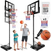 TecTake - Basketbalstandaard 230-305cm basketbalring basketbalsysteem met wielen - incl. bal en pomp