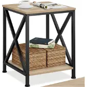 TecTake Bijzettafel met 2 Niveaus – Nachtkastje van Hout en Metaal, X-Vormige Spijlen, Industrieel Design, Vintage Salontafel, Zwart Metalen Frame – Licht Sonoma Eiken