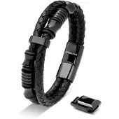 SERASAR Lederen Herenpolsbandje [Spirit] - Zwart 17cm - Premium Geschenken