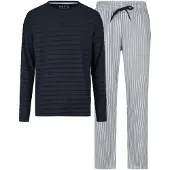 Phil&Co. Heren lange pyjama set donkerblauw/grijs gestreept