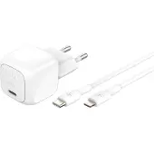 Belkin Chargeur secteur USB-C BoostCharge Power Delivery 30 W Blanc + câble USB-C vers Lightning 1 m