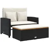 vidaXL Tuinbank 2-zits met kussens poly rattan en acaciahout zwart