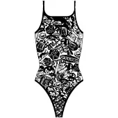 Turbo Stickers Swimsuit Wit,Zwart M Vrouw