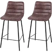Urban Living “BROOKLYN” SET VAN 2 BARSTOELEN IN LEDERLOOK MAHONIE 44X47XH66/95CM