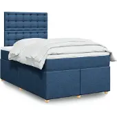 vidaXL - Boxspring - met - matras - stof - blauw - 120x190 - cm