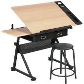 Lykke Tekentafel met Houten Blad en Kruk