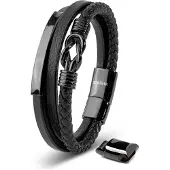 SERASAR Lederen Herenpolsbandje [Proud] - Zwart 17cm - Geweldig-Idee