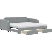 vidaXL Slaapbank met onderschuifbed en lades 80x200 cm stof lichtgrijs