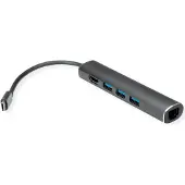 Value USB-C naar HDMI, 3x USB-A en RJ45 adapter met DP Alt Mode (4K 30 Hz) / zwart - 0,10 meter