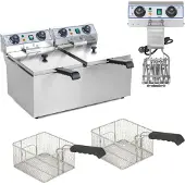Royal Catering Elektrische frituurpan met twee compartimenten en timer, 2x9 liter