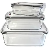 Cook Concept Glazen schaalkachel met hermetisch deksel x3, Opbergblikken, Transparant