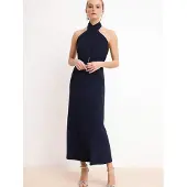 Trendyol Damesjurk in marineblauw, plat model, mouwloos, chic/avondjurk