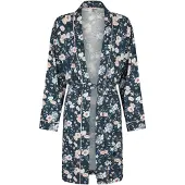 Louise Dames kimono ochtendjas donkerblauw gebloemd