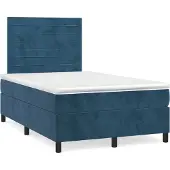 vidaXL Boxspring met matras fluweel donkerblauw 120x190 cm