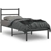 vidaXL Bedframe met hoofdbord metaal zwart 75x190 cm