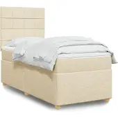 vidaXL Boxspring met matras stof crèmekleurig 100x200 cm