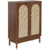 Sweeek Schoenenkast / wandkast met 2 deuren en rotan 78cm Walnoot