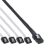 Intos SAS verbindingskabel, Mini-SAS SFF-8087 naar 4x SATA, 1:1, OCR, 0,5m
