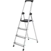 BRASQ Huishoudtrap 4 -treden Zilver - keukentrap inklapbaar aluminium voor Particulier en professioneel gebruik - Trap Ladder - Anti slip