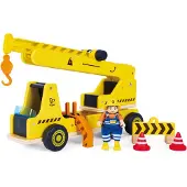 Hape Mobiele Kraan & Bouwplaats Speelset - Rollenspel Speelgoed voor Peuters vanaf 2 Jaar, 9-delig