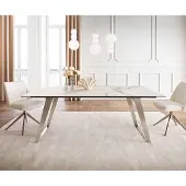 DELIFE Eetkamertafel Edge 200x100 keramiek Calacatta Luxe wit-goud-grijs RVS schuin