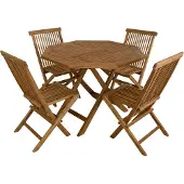 Axi Sana/Mina Tuinset 5-delig van Teak Hout voor 4 Personen | Teakhout Dining Set Rond/Achtkant / Opklapbaar - Inklapbare Stoelen | Tuinmeubelen Set – Voor Tuin, Balkon en Terras | Eettafel