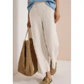 Cecil Dames 7/8 Wide Leg broek in seersucker stof - Beige - XL